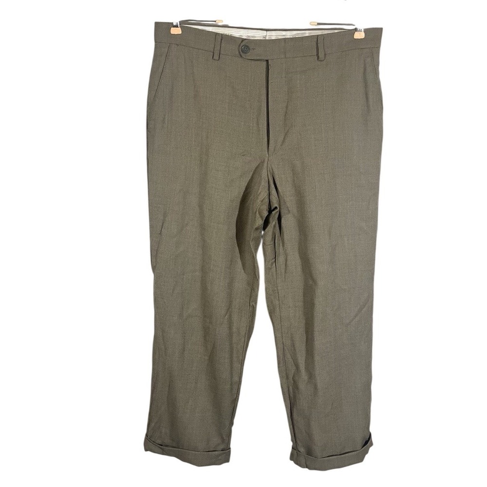 Linea Naturale Luxe Dress Pants Mens 35x26 Gray-Green 100% Wool Made in Italy